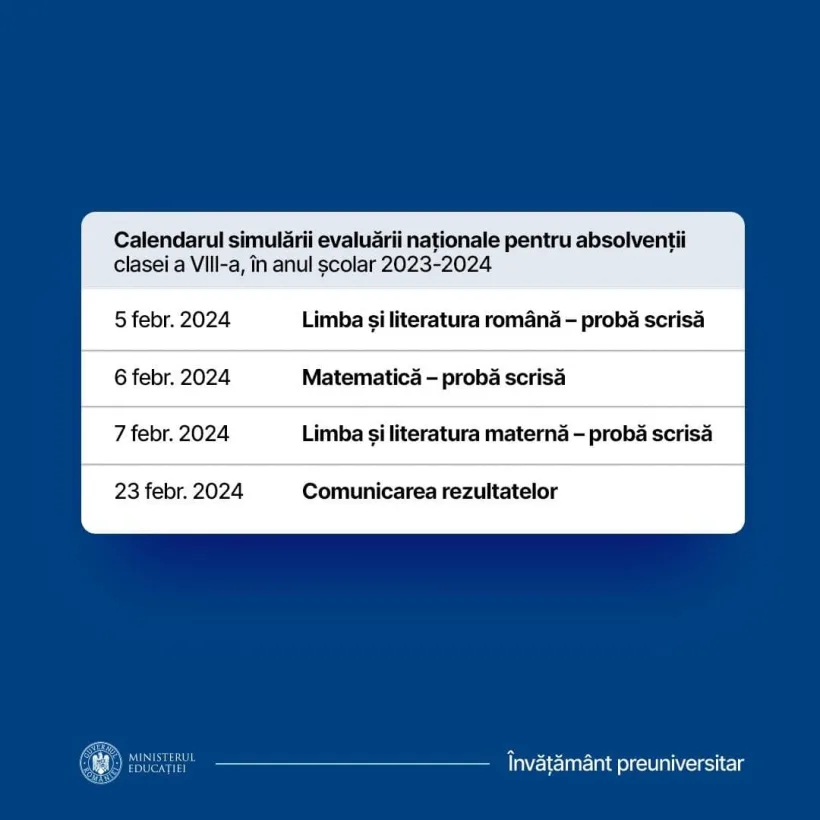 Începe Evaluarea Națională a elevilor de clasa a VIII-a