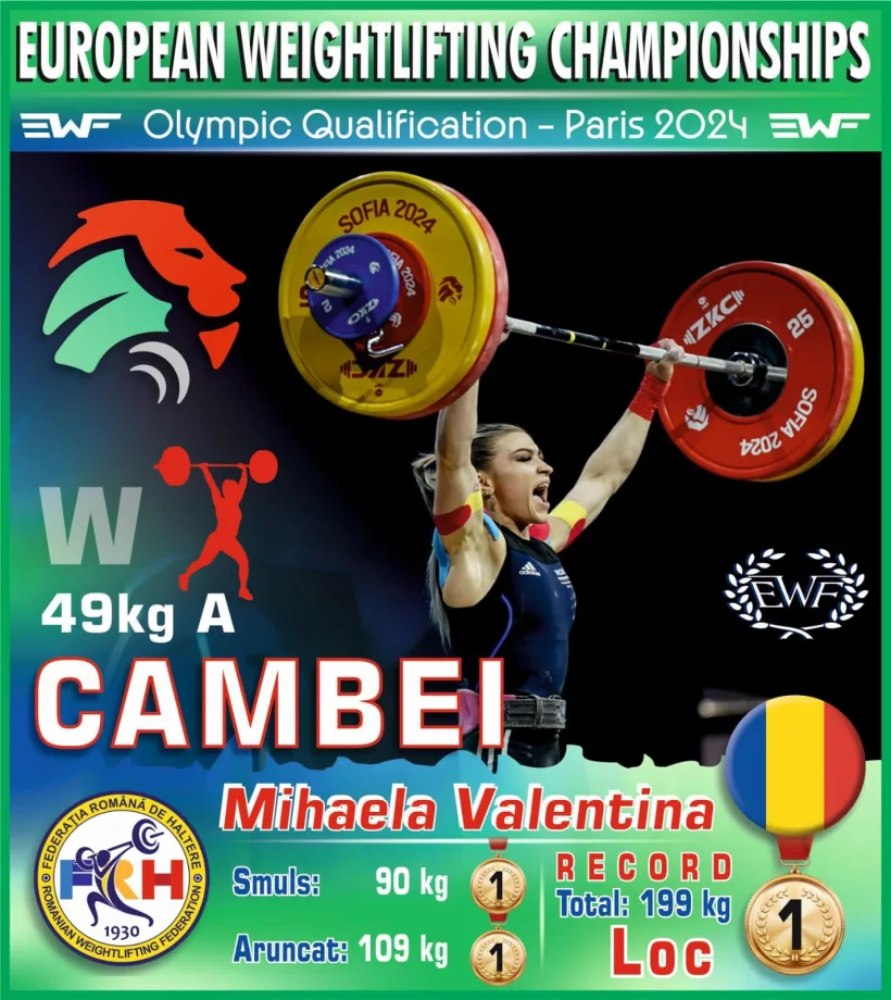 Halterofila Mihaela Valentina Cambei, triplă campioană europeană