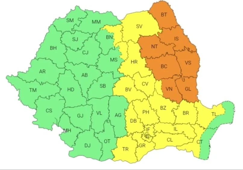 Galațiul, sub două Coduri portocalii, până marți la prânz