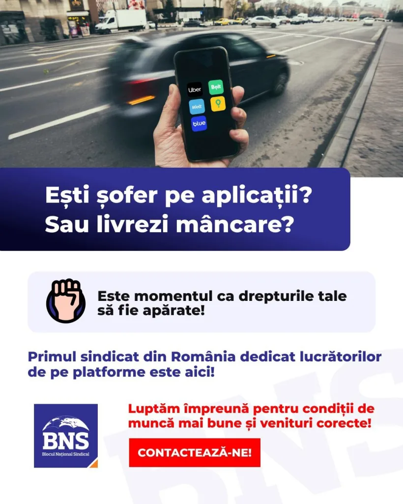 Blocul Național Sindical anunță primul sindicat din România dedicat lucrătorilor de pe platforme digitale
