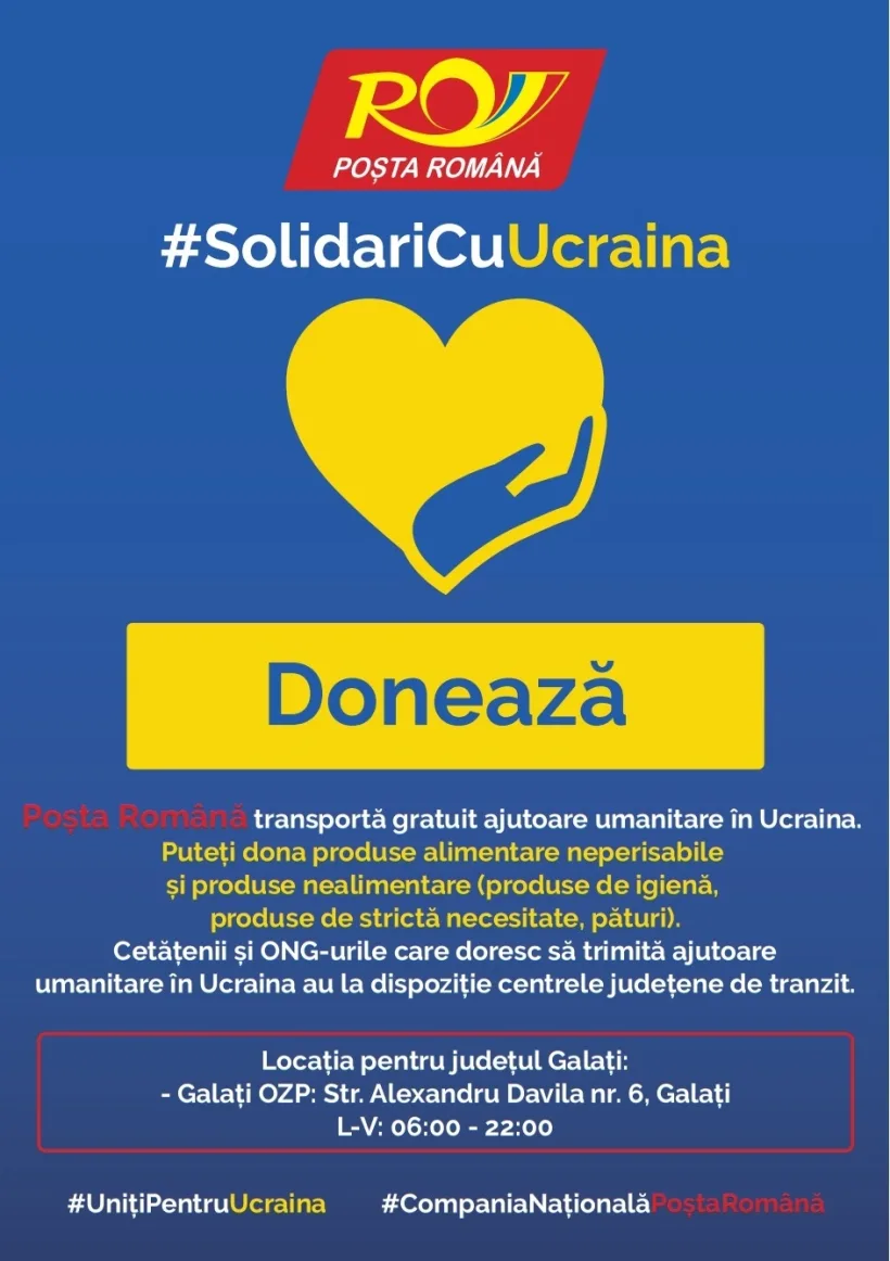 Ajutoare umanitare către Ucraina, prin Poșta Română